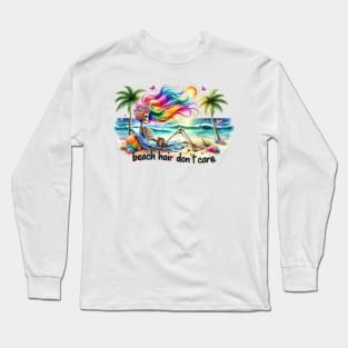 Beach Hair Don't Care Tropical Skeleton Relaxation Sandy Long Sleeve T-Shirt